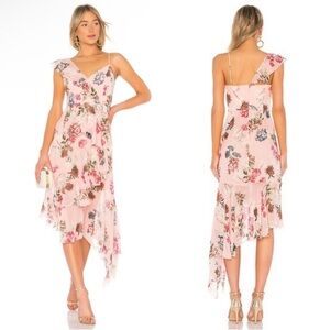 Nicholas Floral Frill Midi Dress Pink Lilac  Asymmetrical Ruffle-trimmed Strappy